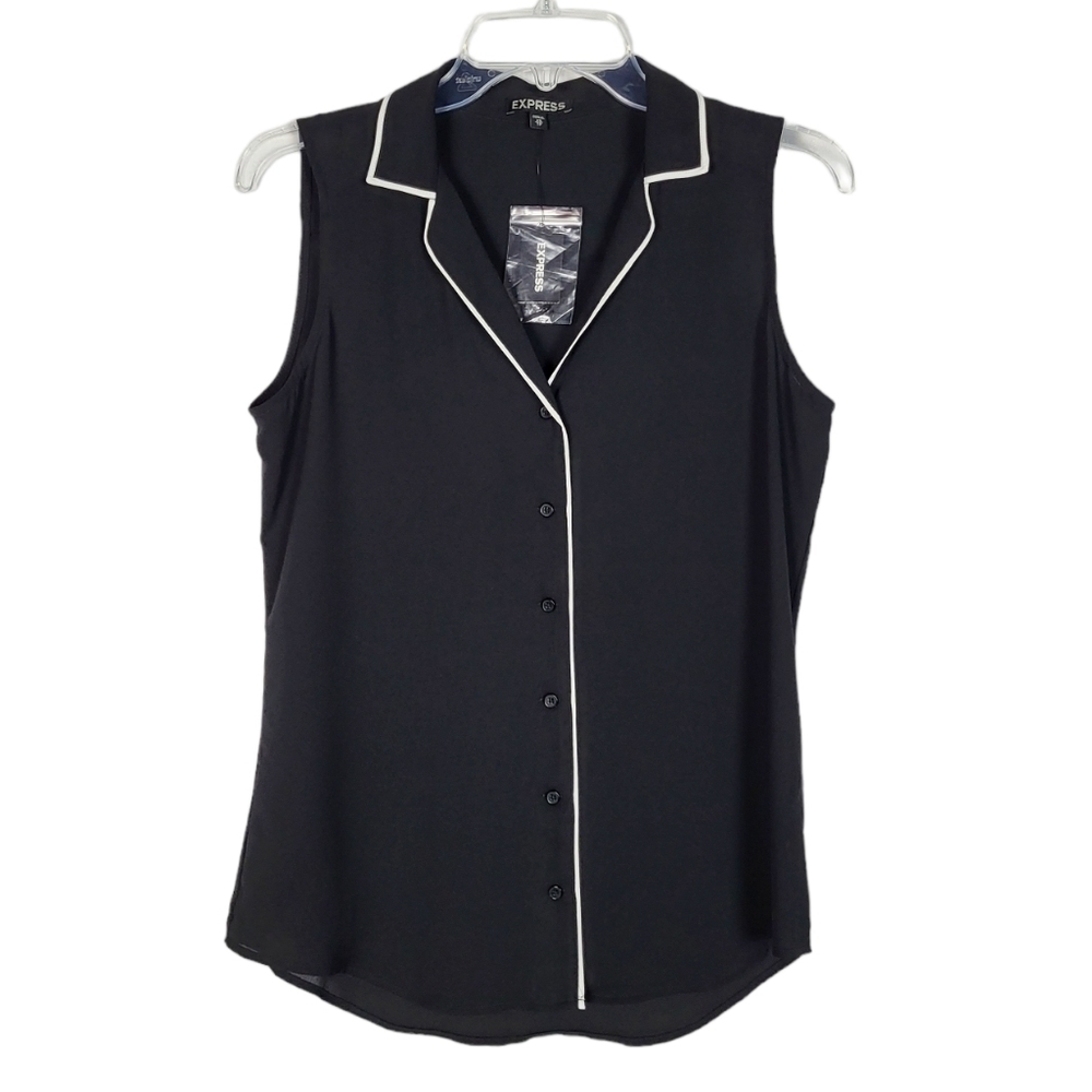 EXPRESS sleeveless button down top black